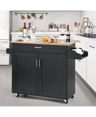 Rolling Kitchen Island Cart with Towel and Spice Rack