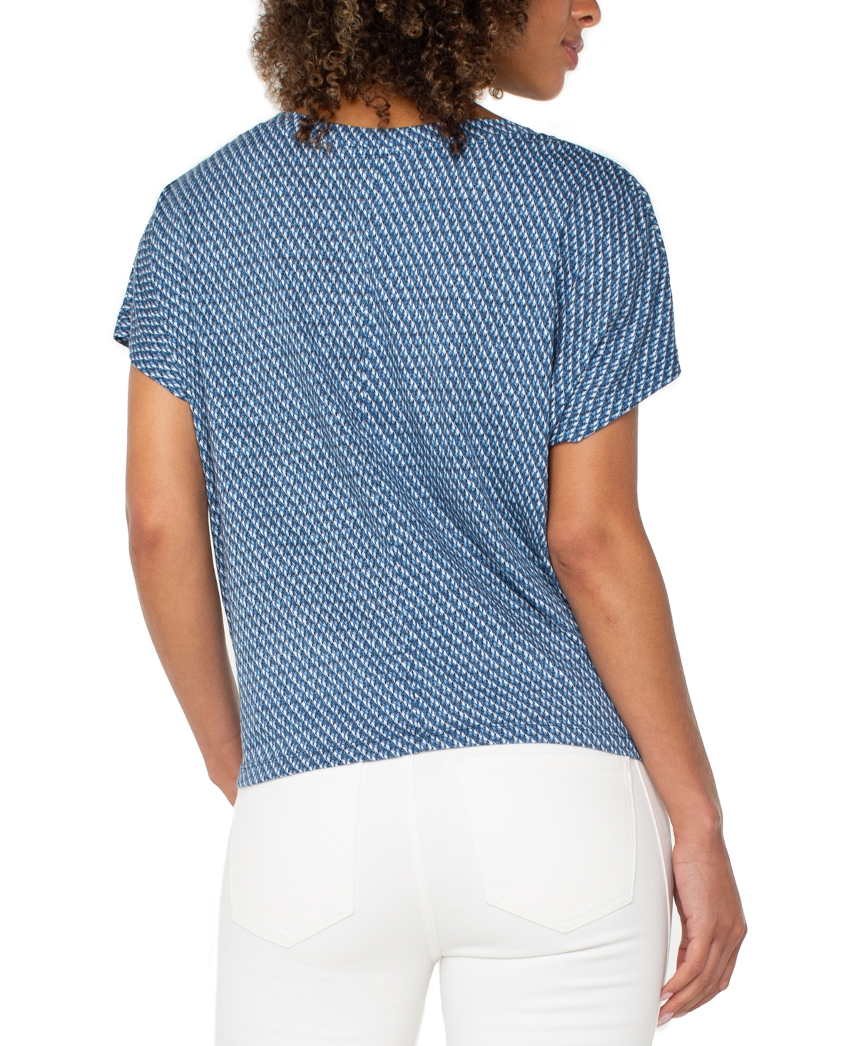 Liverpool Los Angeles Petite Twist-hem Flutter-sleeve Top In Blue