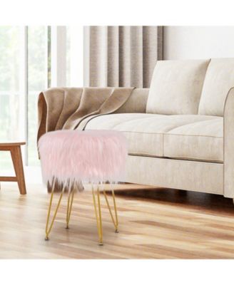 Faux Fur Vanity Stool Chair with Metal Legs for Bedroom and Living Room
