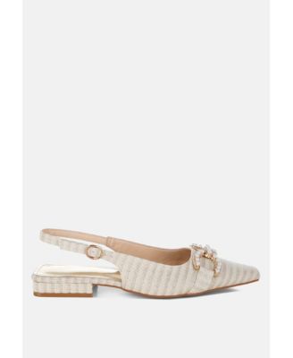 Womens Crina Pearl-Detailed Horsebit Woven Flats