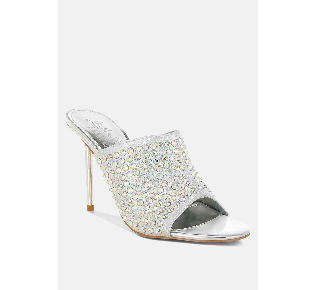 Farasha Ab Rhinestone Slip-On Stiletto Heels - Silver