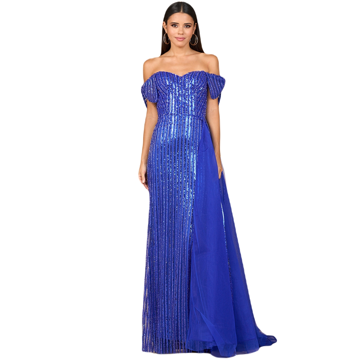 Women's Off Shoulder Fitted Gown - Dark sage