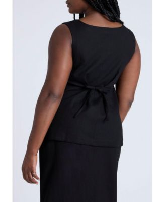 Women's Plus Size Square Neck Scoop Hem Linen Blend Vest