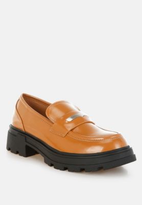 Womens Gleam Stride Faux Leather Chunky Loafers
