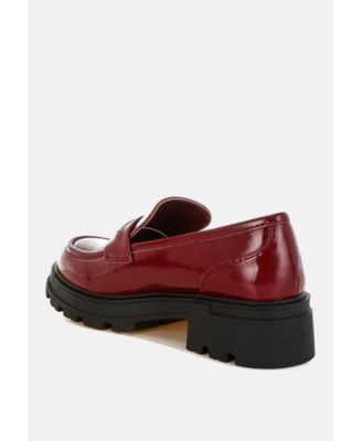 Womens Gleam Stride Faux Leather Chunky Loafers