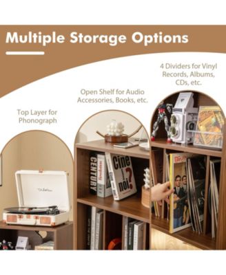 Record Player Stand with Charging Station for Living Room Bedroom