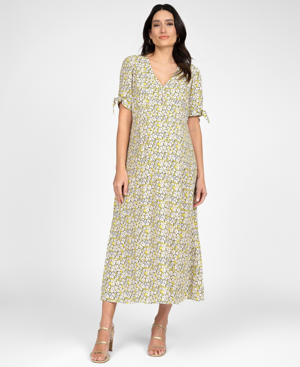 Shop Seraphine Women's Maternity Bow Sleeve Midi Dress In Floral Print