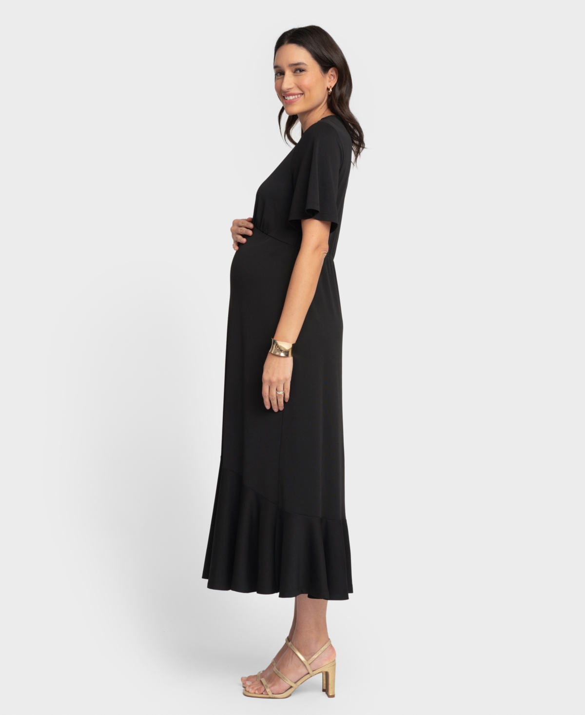 Shop Seraphine Women's Maternity Frill Sleeve Maxi Dress In Black
