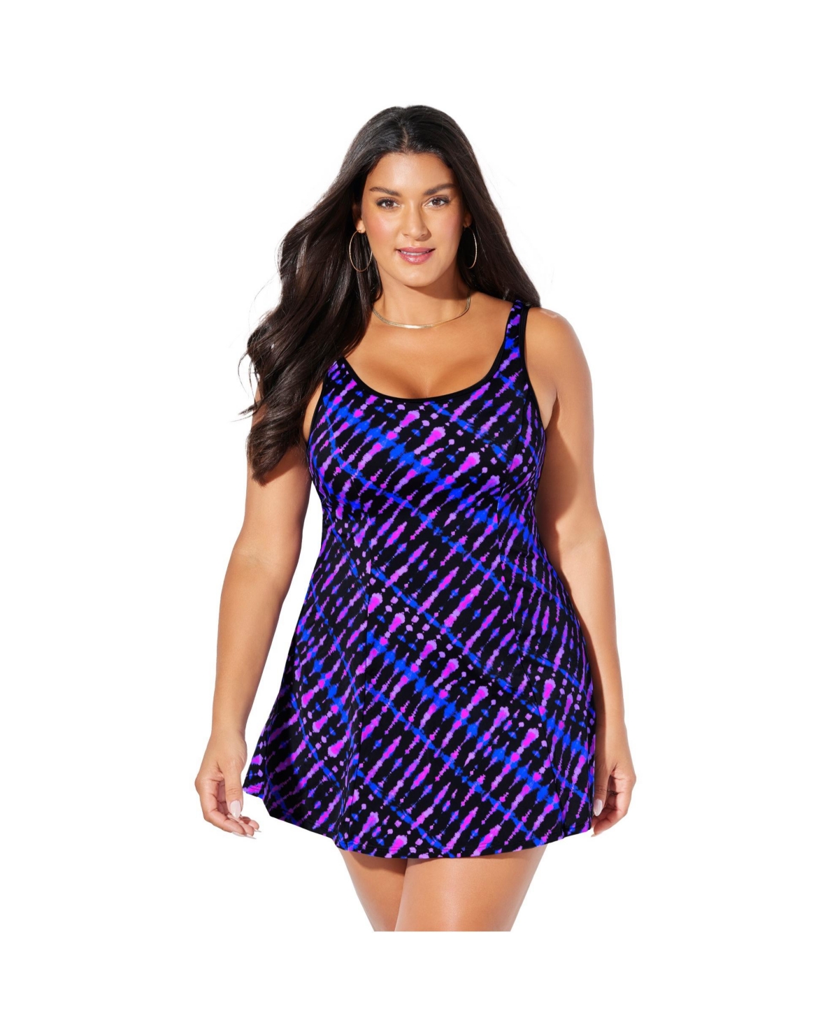 Women's Chlorine Resistant Tank Swimdress - Green electric palm