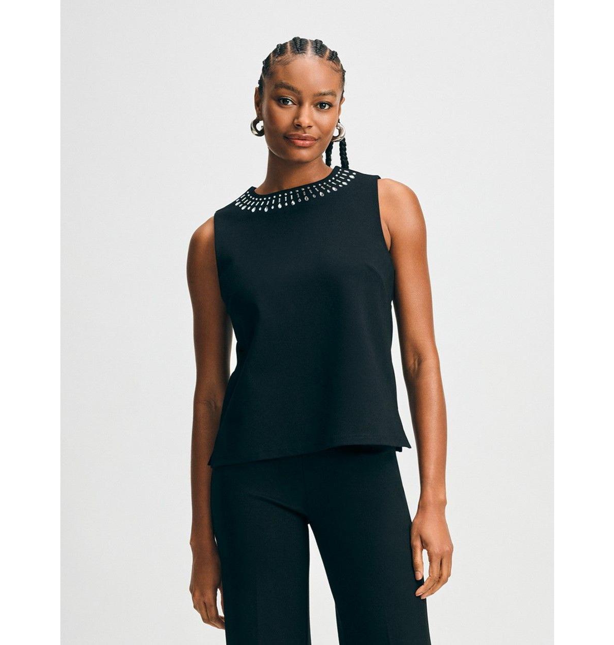 Women's Jewel Neck Ponte Shell - Black