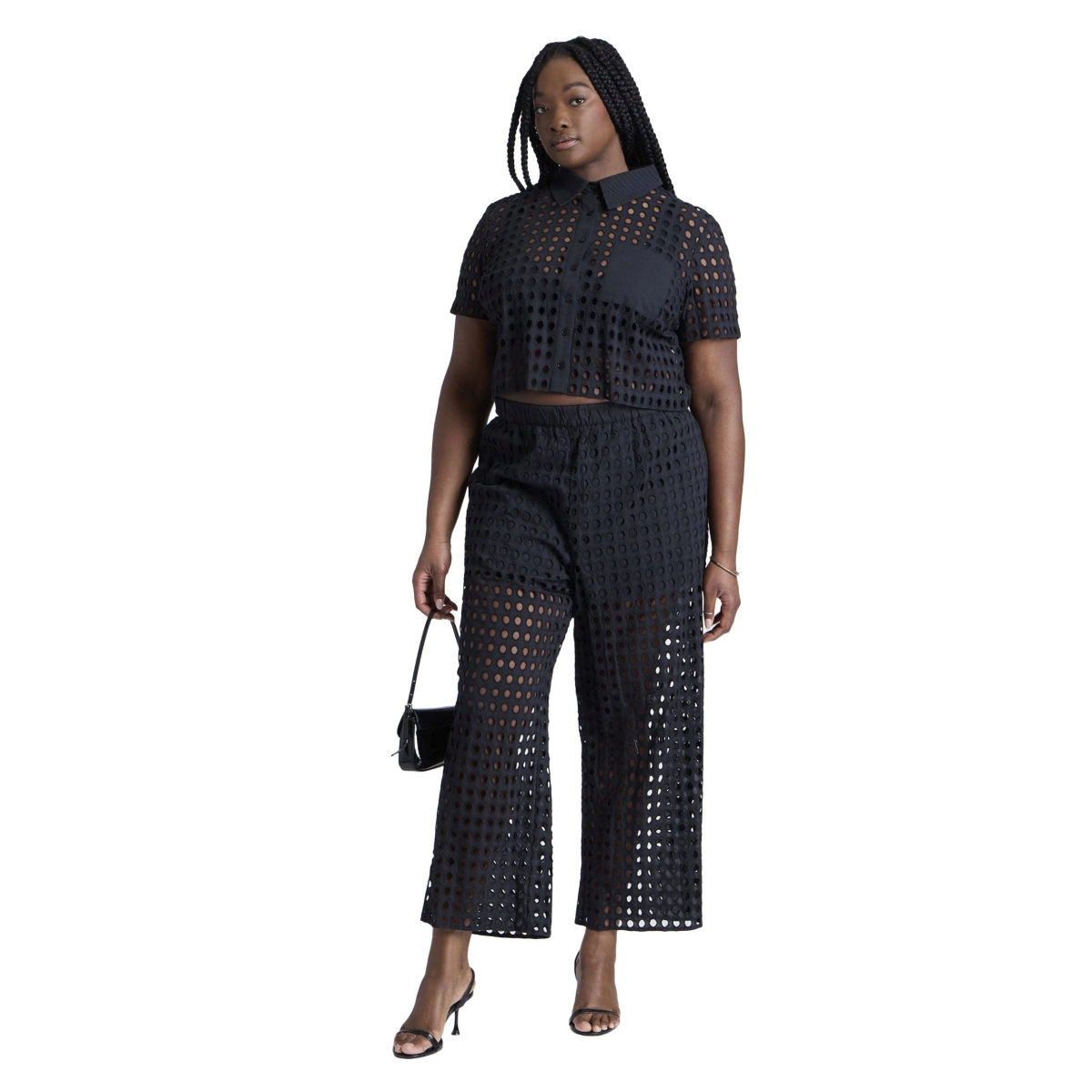 Plus Size Sheer Eyelet Pant - Black onyx