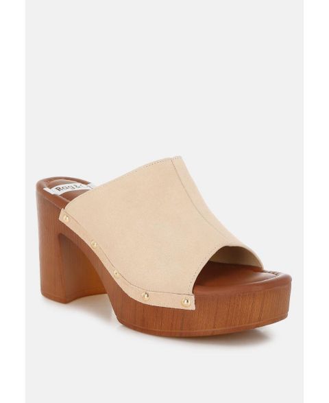 Женские сабо Rag & Co Masaki Soft Suede Leather Wooden, цвет: Бежевый
