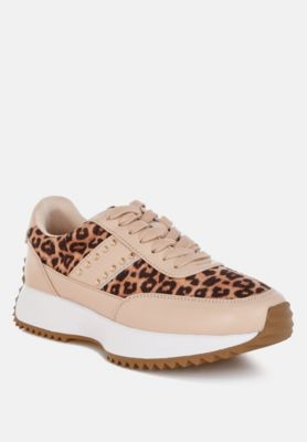 Womens Lepark Real Leather Leopard Print  Sneakers