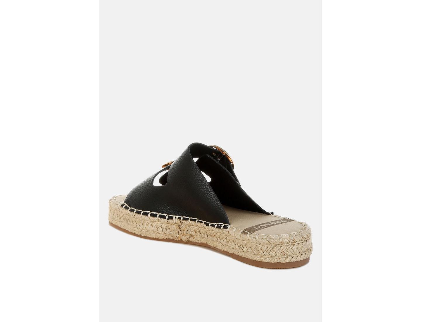 Женские сандалии Rag & Co Palala Genuine Soft Leather Square Toe Espadrilles, цвет: Чёрный — фото 3