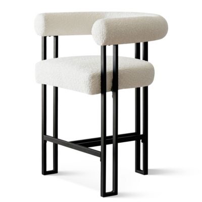 2-Pc Boucle Upholstered Modern 24.5-Inch with Curved Armrests – Counter Stool