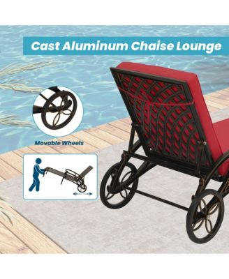 Outdoor Cast Aluminum Chaise Lounge Chair with Wheel and Cushion