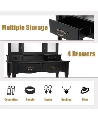 Simple Vanity Set with Tri-Folding Mirror Drawers and Storage Shelf