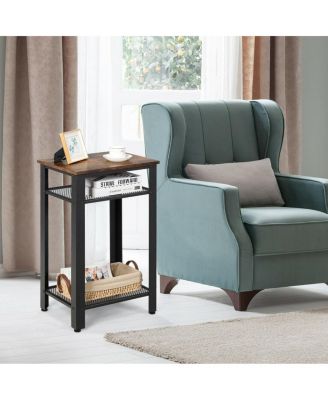 3-Tier Industrial End Table with Metal Mesh Storage Shelves