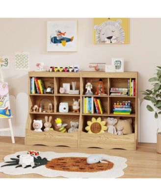 34.5" Kids Bookshelf with 5 Bins for Playroom and Living Room