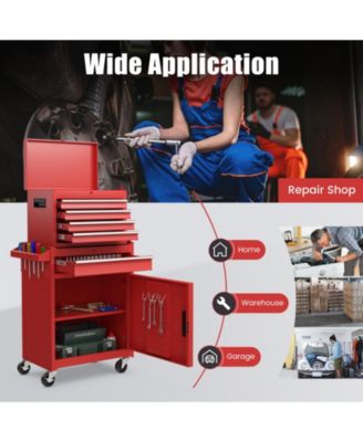 2-in-1 Rolling Tool Chest with 5 Sliding Lockable Drawers