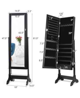 Lockable Mirrored Jewelry Cabinet Armoire Storage Organizer Box