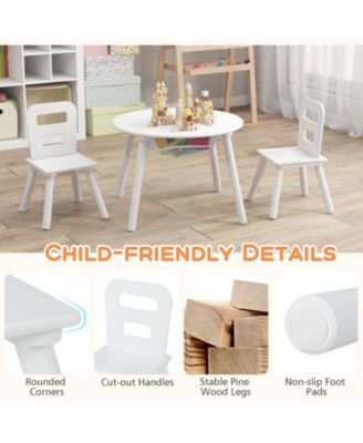Wood Activity Kids Table and Chair Set with Center Mesh Storage