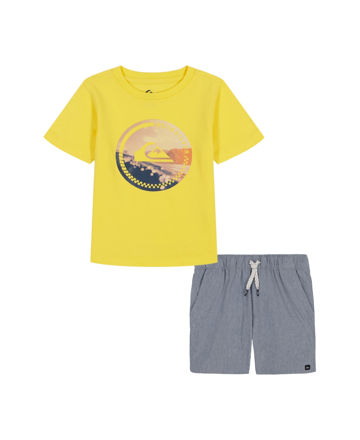 QUIKSILVER TODDLER AND LITTLE BOYS 2-PIECE CIRCLE LOGO SHORT SLEEVE GRAPHIC T-SHIRT AND STRETCH TECH SHORTS SET 