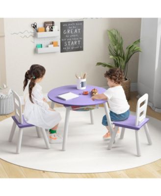 Wood Activity Kids Table and Chair Set with Center Mesh Storage