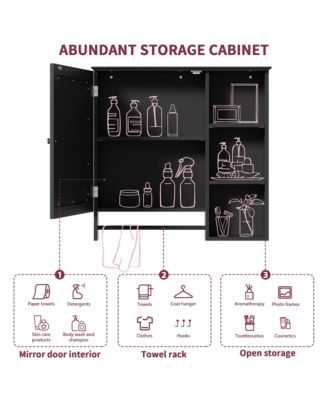 Wall Mounted Bathroom Storage Cabinet, Medicine Cabinets with large mirror door, adjustable shelves and three open storage levels