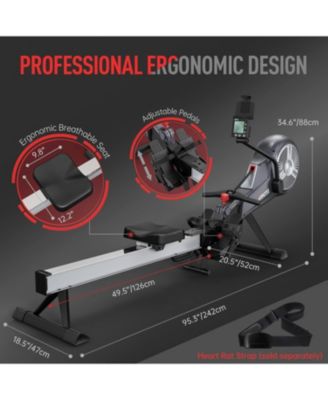 Rowing Machine, Air Magnetic Foldable Rowing Machines for Home Use, Rower Machine with 49.5" Rail, Backlit Monitor, Bluetooth, App Supported, Tablet Holder