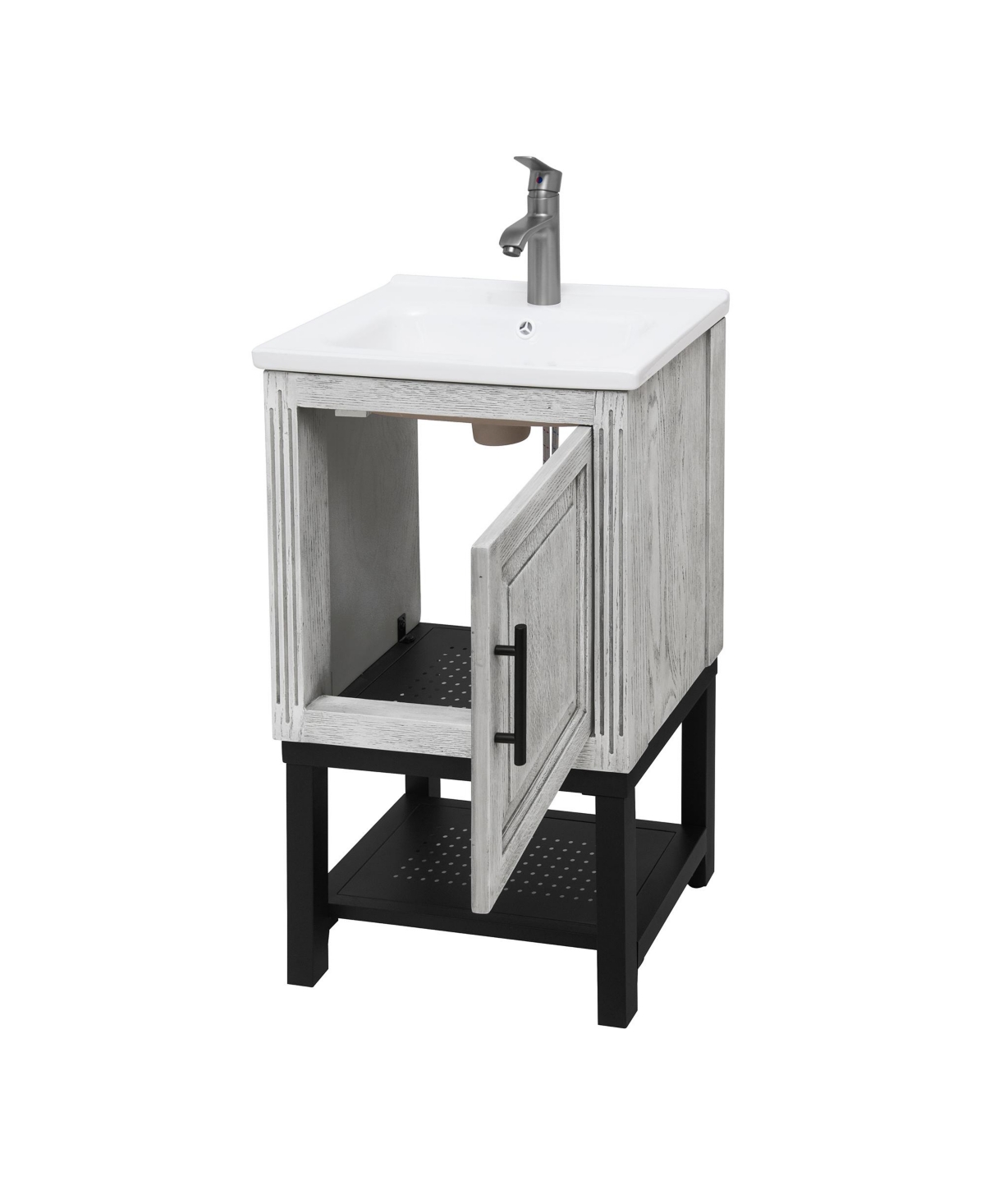 20" Small Bathroom Vanity with Sink & Faucet, Freestanding Bathroom Cabinet with White Ceramic Basin - White+black