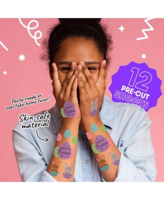 Spring Easter Bunny Tattoos, Colorful Eggs Party Favors (12 Sheets of 6 styles)