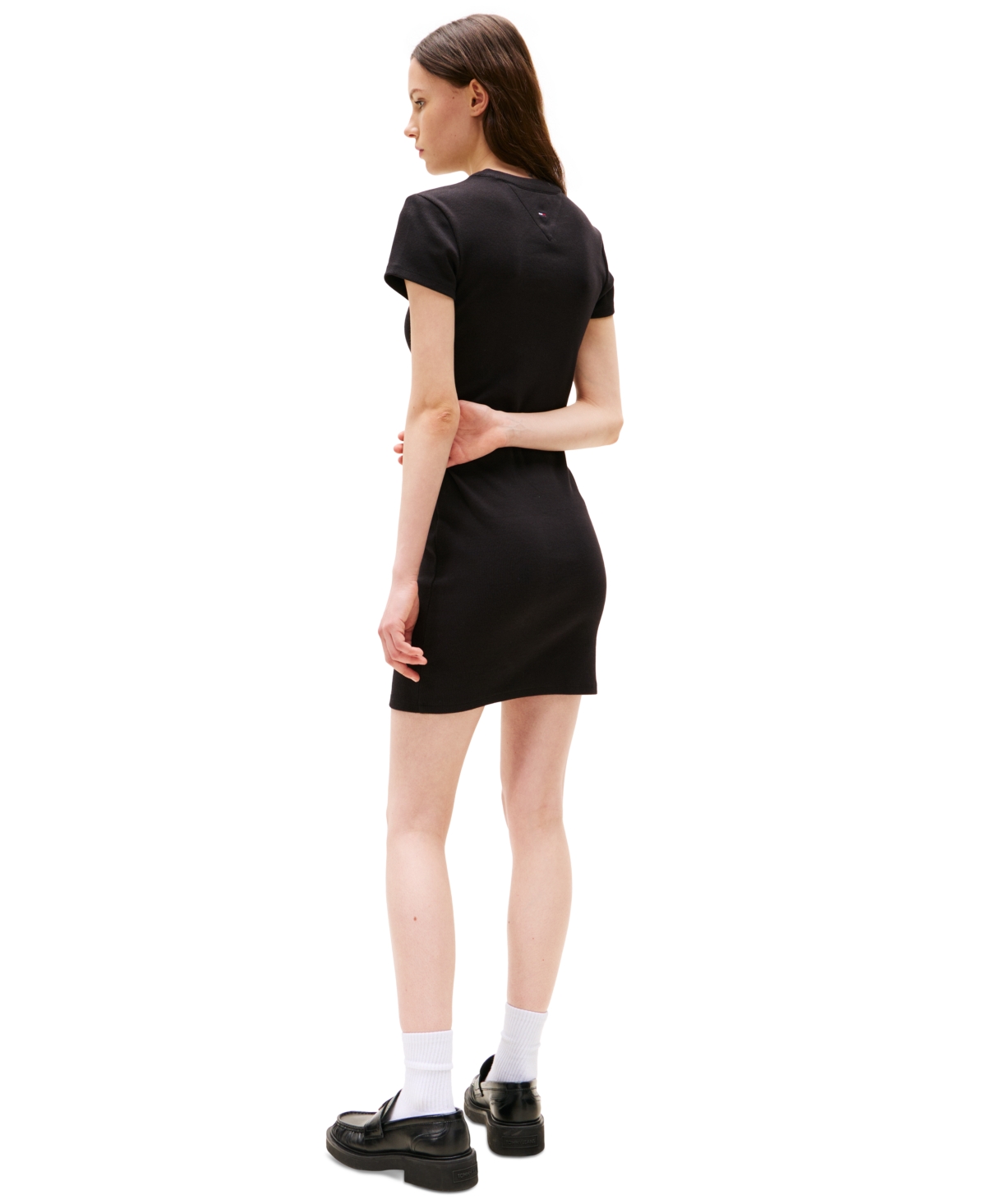 Tommy Jeans Women's Script Logo Ribbed Mini Dress In Black