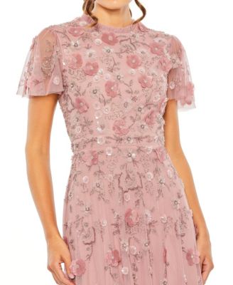 Women's Embellished High Neck Cap Sleeve A Line Dress