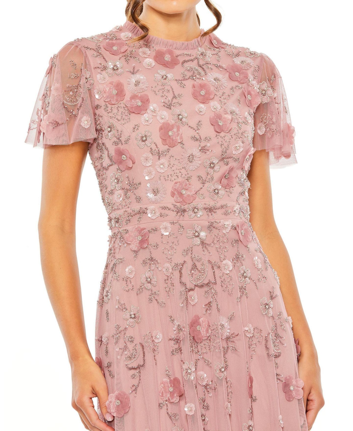 Женское платье Mac Duggal Embellished High Neck Cap Sleeve A Line, цвет: Ягодный — фото 6