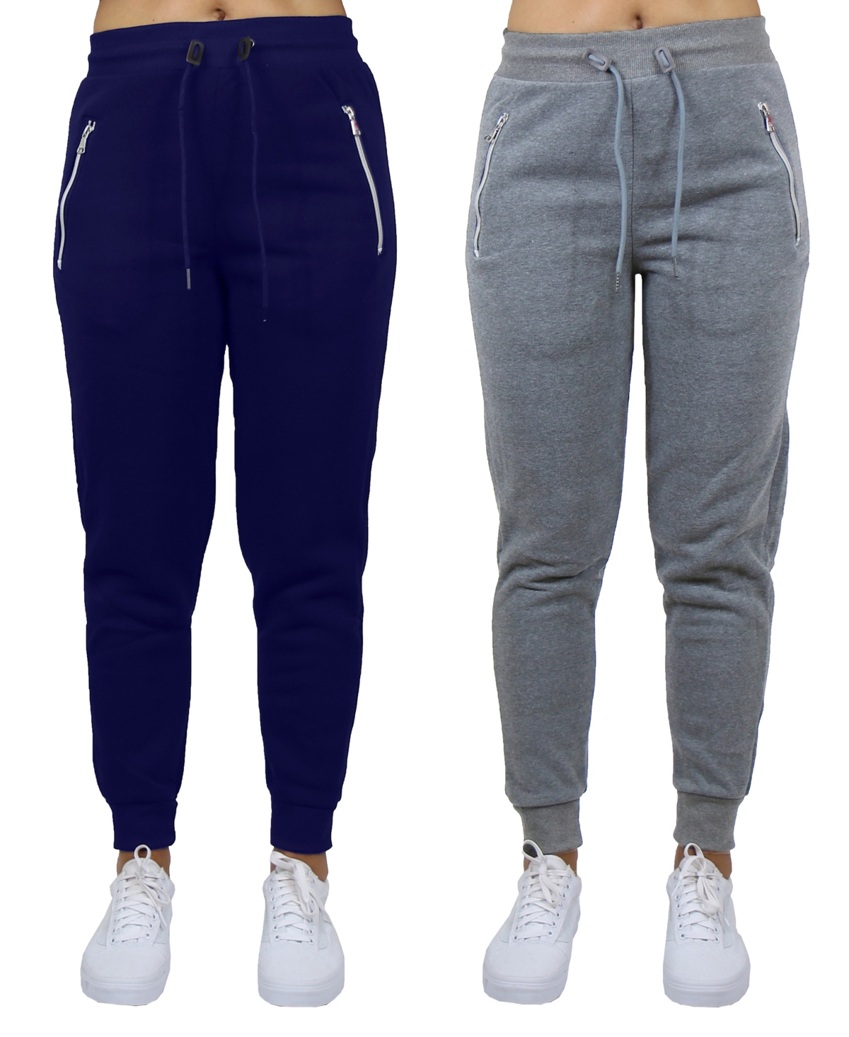 Galaxy By Harvic Women's Loose Fit Fleece Lined Jogger Sweatpants With Zipper Pockets-2 Pack In Navy-heather Gray