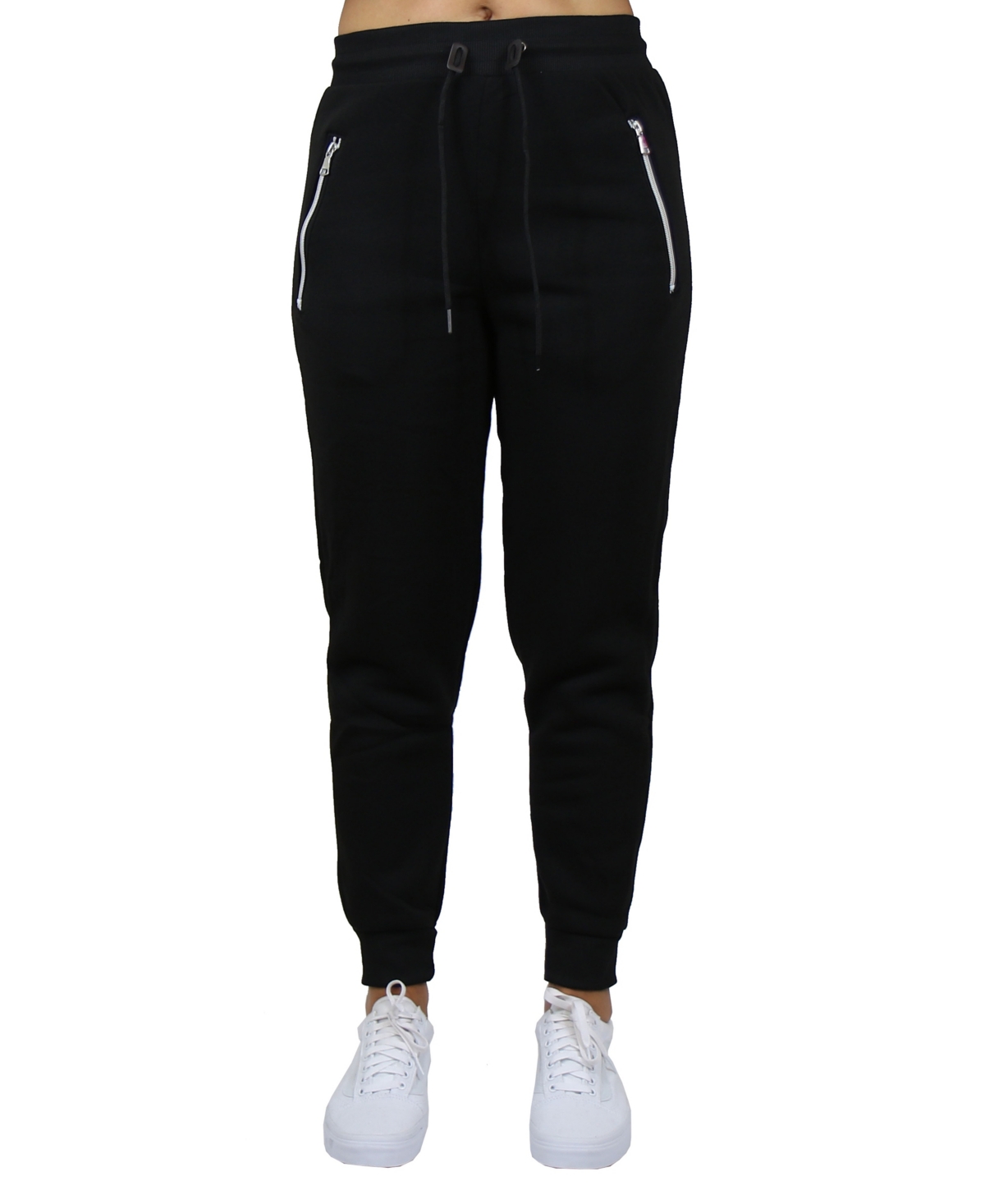 Shop Galaxy By Harvic Women's Loose Fit Fleece Lined Jogger Sweatpants With Zipper Pockets In Black
