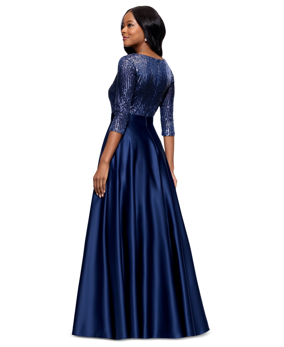 BETSY & ADAM PETITE EMBELLISHED SATIN GOWN 