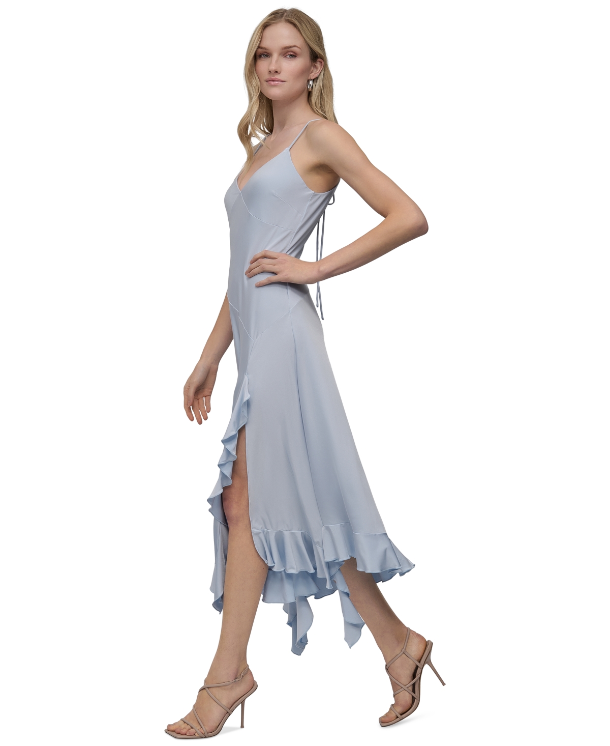 Dkny Women's Ruffled-hem Midi Slip Dress In Blue