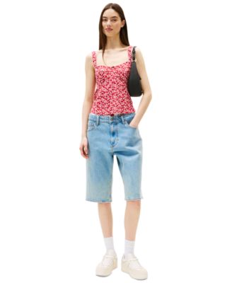 Women's Floral-Print Sweetheart Tank Top