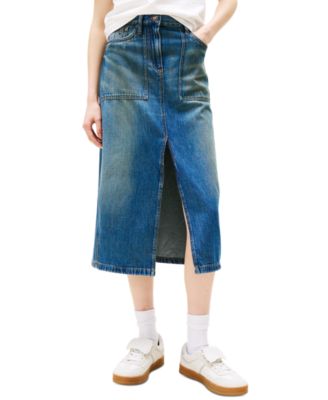 Women's Claire Cotton Front-Slit Denim Midi Skirt