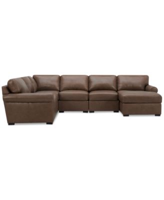 Radley Roll Arm 132" 6-Pc. Leather Square Corner Chaise Sectional, Exclusively at Macy's