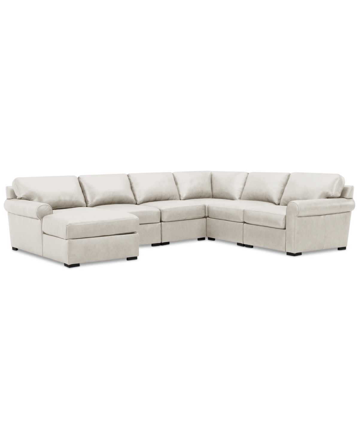 Macy's Radley Roll Arm 132" 6-pc. Leather Square Corner Chaise Sectional, Exclusively At