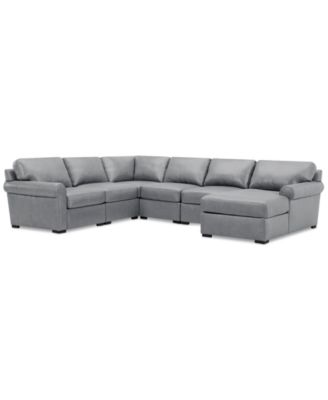 Radley Roll Arm 132" 6-Pc. Leather Square Corner Chaise Sectional