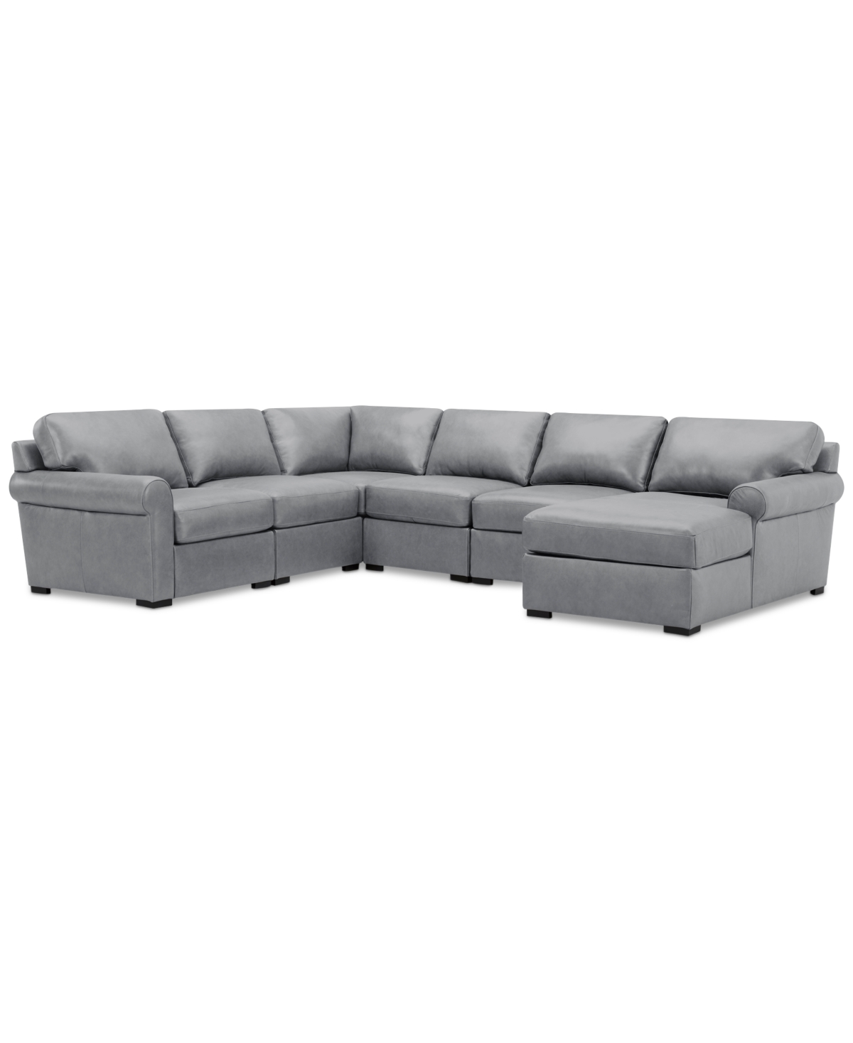 Macy's Radley Roll Arm 132" 6-pc. Leather Square Corner Chaise Sectional, Exclusively At