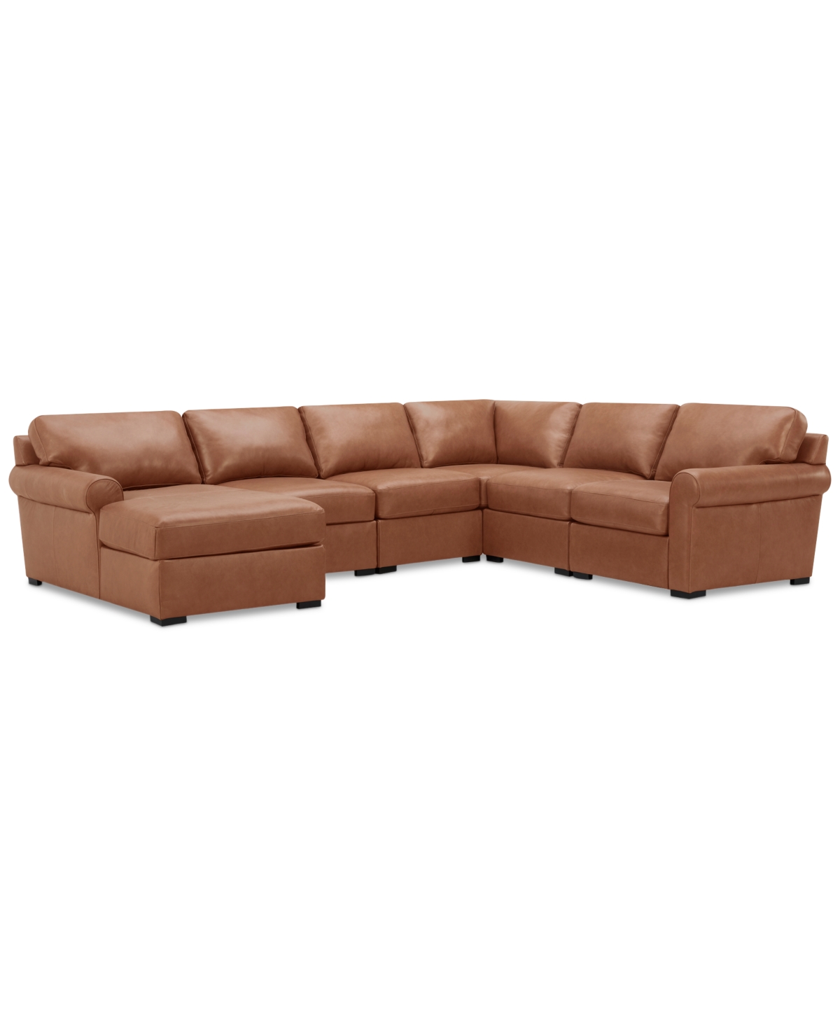 Macy's Radley Roll Arm 132" 6-pc. Leather Square Corner Chaise Sectional, Exclusively At