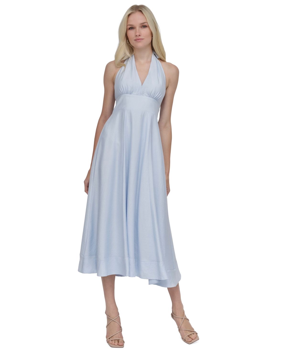 DKNY WOMEN'S HALTER V-NECK TIE-BACK MIDI DRESS 