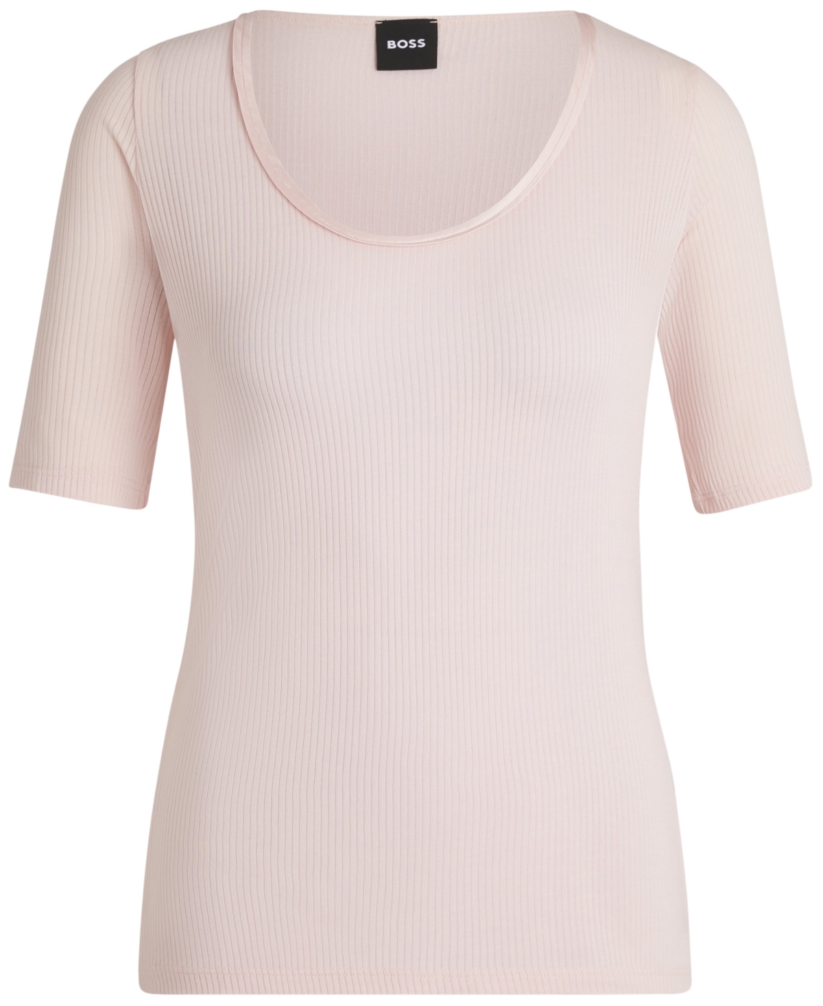 Hugo Boss Boss By  Women's Ribbed Scoop-neck T-shirt In Open Pink