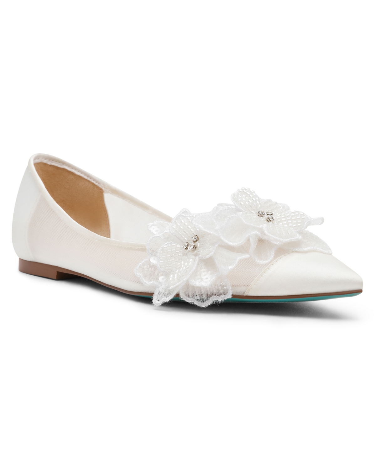 BETSEY JOHNSON WOMEN'S GRAY FLORAL MESH FLATS 