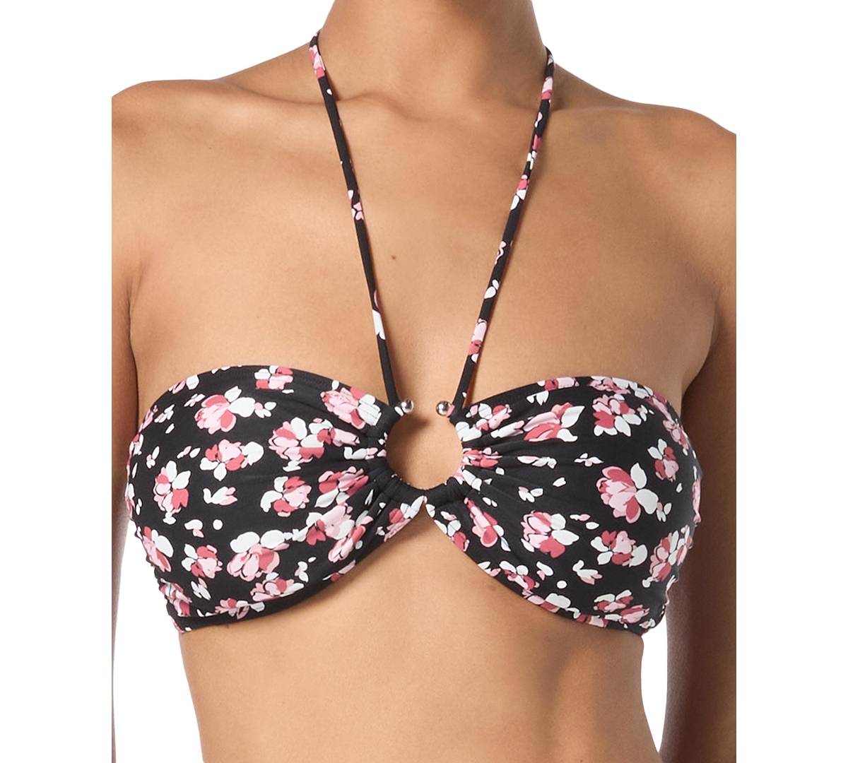 Michael Kors Michael  Women's Printed Halter Bandeau Bikini Top In Dark Dusty Rose